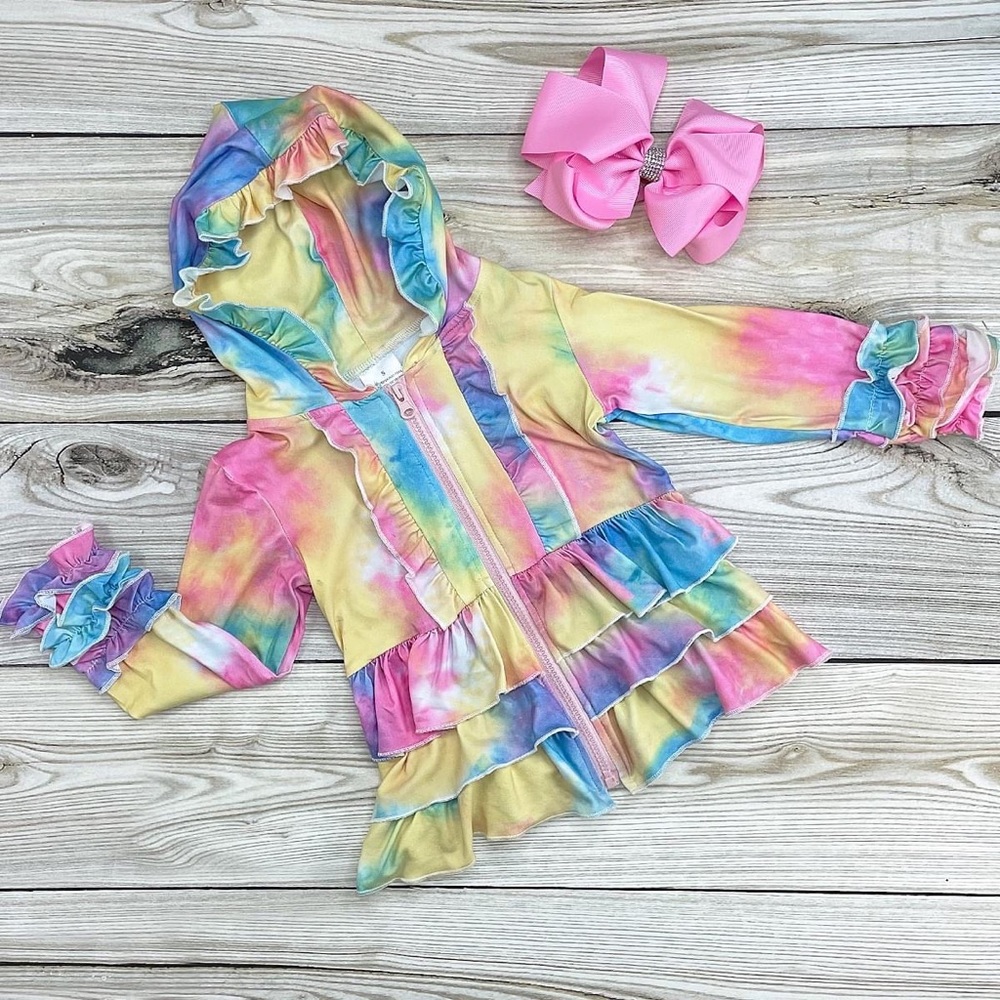 Girls Tie Dye Ruffle Hoodie